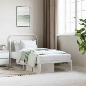 Metal Bed Frame with Headboard White 39.4"x74.8", Bed Frame, Bedstead, Bedroom Furniture Modern Design for a Comfortable