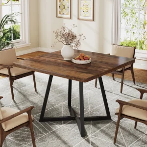 Tribesigns Square Dining Table for 4, 31.5" Industrial Dinner Table with Metal Base, Wood Kitchen Table for Dining Room